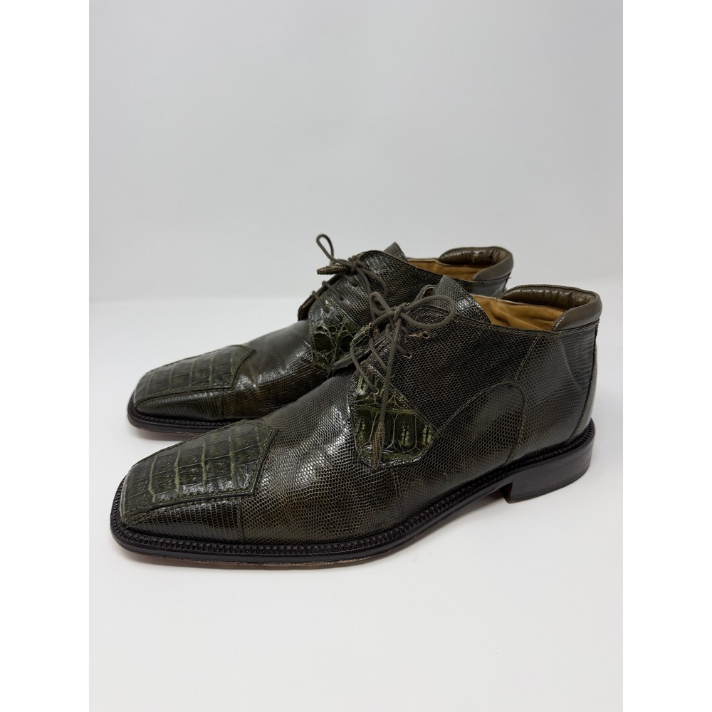 David Eden Rathbun Mens Olive Green Lizard Crocodile Exotic Skin Boots 10.5